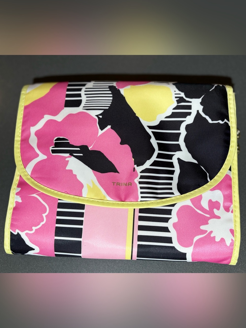Trina Turk Roll-Up Travel Cosmetic Bag & Makeup Organizer Set – Floral Stripe